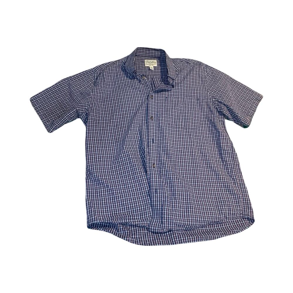 Cabela's Men's Blue and White Gingham Short Sleeve Button-Down Shirt - Size L